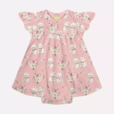 Vestido Bebê Menina Gatinhos Milon Rosa