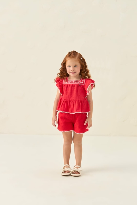 Conjunto Petit Cherie Em Linho Maquinetado Bordado