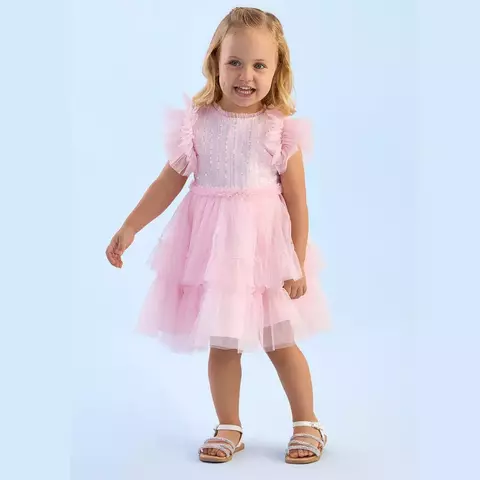 Vestido Rosa Petit Cherie Em Tule e Paetê.