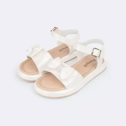 Sandália Infantil Pampili Cora Flatform com Laço Branca Perolada