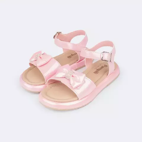 Sandália Infantil Pampili Cora Flatform com Laço Rosa Perolado