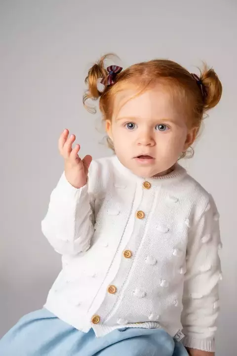 Cardigan casaco de tricot bebê e Infantil popcorn branco