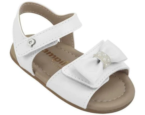 Sandália de Bebê Pampili Nana Laço com Pérolas Branca