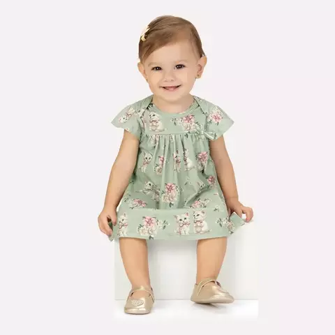 Vestido Bebê Menina Gatinhos Milon Verde