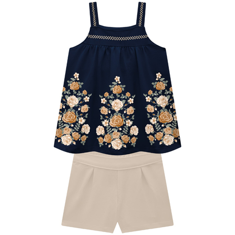 Conjunto Milon Feminino Flores Cor Marinho