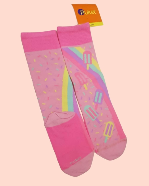 Meia Puket 3/4 Rosa Sorvete