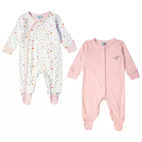 Kit enxoval bebê macacão manga longa 2 peças suedine tip top Rosa