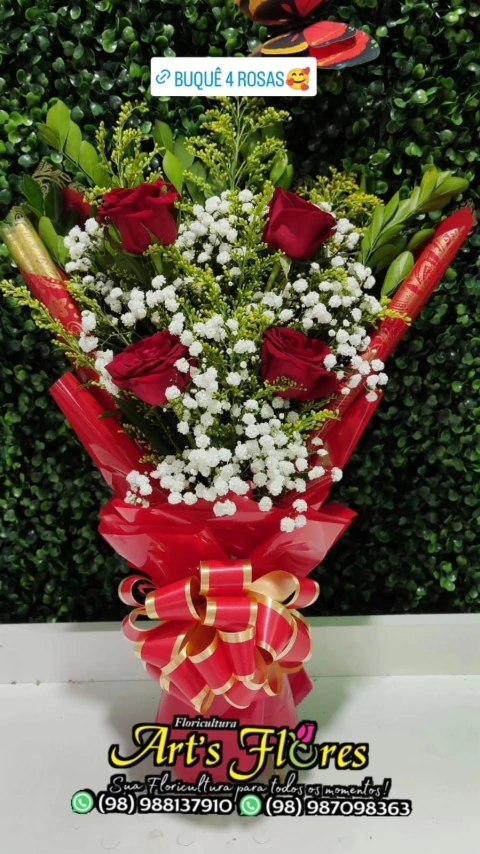 BUQUÊ DE 4 ROSAS VERMELHAS