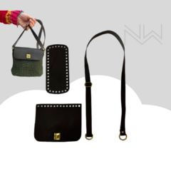 Kit de couro LEGÍTIMO para bolsas de crochê fundo + aba + alça transversal com regulagem