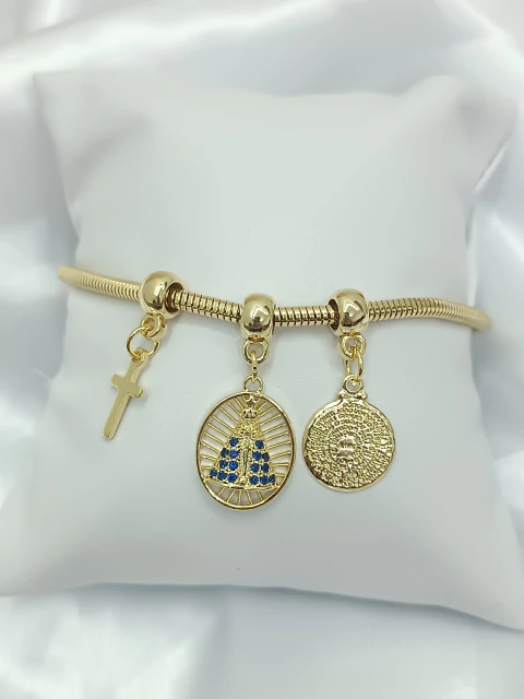 Pulseira folheada a ouro 18k Nossa Senhora Aparecida e Pai nosso - comprar online