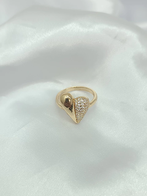 Anel folheado a ouro 18k coração liso e cravejado - comprar online