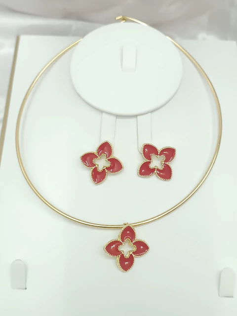 Conjunto aro folheado a ouro 18k trevo vazado - comprar online