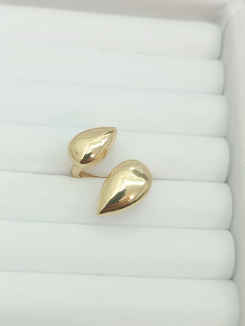 Anel folheado a ouro 18k gota dupla