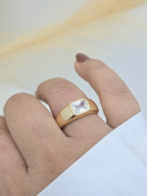 Anel folheado a ouro 18k quadrado ponto de luz