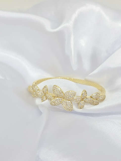 Bracelete folheado a ouro 18k flores cravejada Premium