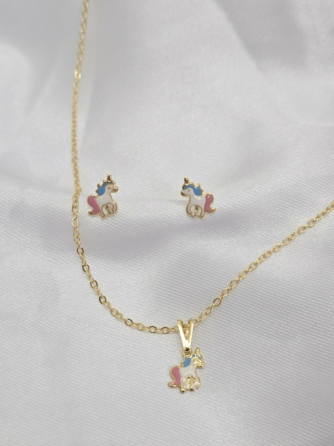 Conjunto infantil folheado a ouro 18k Unicórnio