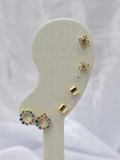 Trio brinco folheado a ouro 18k colorido - comprar online