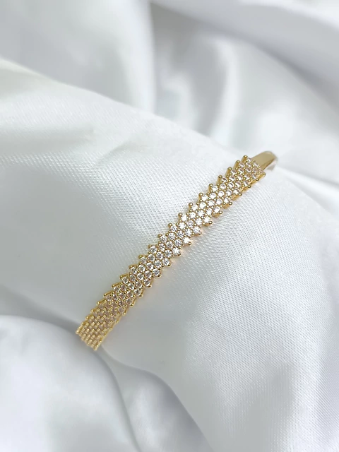 Bracelete folheado a ouro 18k cristais cravejado