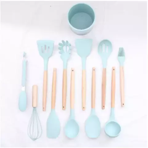 Kit Utensílios de Cozinha c/12 Peças de Silicone e Copo Suporte