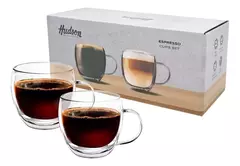 Set X2 Vasos Pocillos Cafe Hudson Doble Vidrio 80ml C Manija