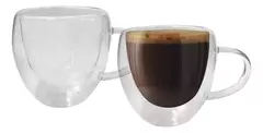 Set x2 Vasos Con Asa Doble Pared De Vidrio Linea Hudson Café 150ml