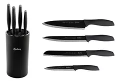Hudson Basic BSSET04 4 cuchillos acero inoxidable con taco soporte color negro