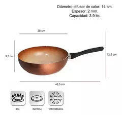 Wok Antiadherente Ceramico Hudson 28 Cm Aluminio Color Cobre - tienda online