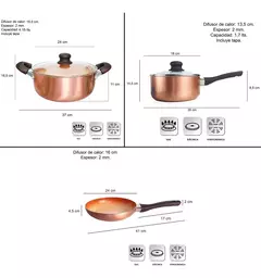 Bateria De Cocina Ceramica Antiadherente Hudson Set 5 Pcz Color Cobre - tienda online