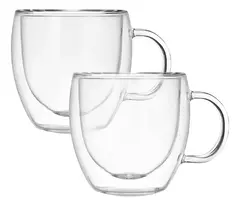 Set X2 Vasos Pocillos Cafe Hudson Doble Vidrio 80ml C Manija - comprar online