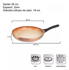 Sarten Hudson 28 Cm Antiadherente Ceramica Mango Siliconado Color Cobre - comprar online