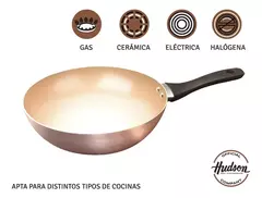 Wok Antiadherente Ceramico Hudson 28 Cm Aluminio Color Cobre en internet