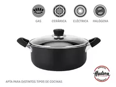 Cacerola Hudson 24 Cm Aluminio Con Antiadherente Y Tapa De Vidrio Color Negro - AMODO ORDEN