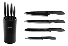 Imagen de Hudson Basic BSSET04 4 cuchillos acero inoxidable con taco soporte color negro