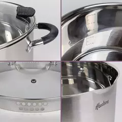 Batería De Cocina Hudson, 6 Piezas - Ollas Y Cacerola Con Tapa Y Colador Integrado, Triple Fondo, Acero Inoxidable, Aptas Para Inducción - Hugim11