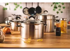 Batería De Cocina Hudson, 6 Piezas - Ollas Y Cacerola Con Tapa Y Colador Integrado, Triple Fondo, Acero Inoxidable, Aptas Para Inducción - Hugim11 - comprar online