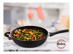 Wok Con Tapa Antiadherente Hudson Aluminio Teflon 32 Cm Color Negro - comprar online