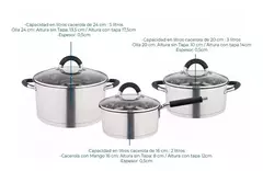 Batería De Cocina Hudson, 6 Piezas - Ollas Y Cacerola Con Tapa Y Colador Integrado, Triple Fondo, Acero Inoxidable, Aptas Para Inducción - Hugim11 en internet