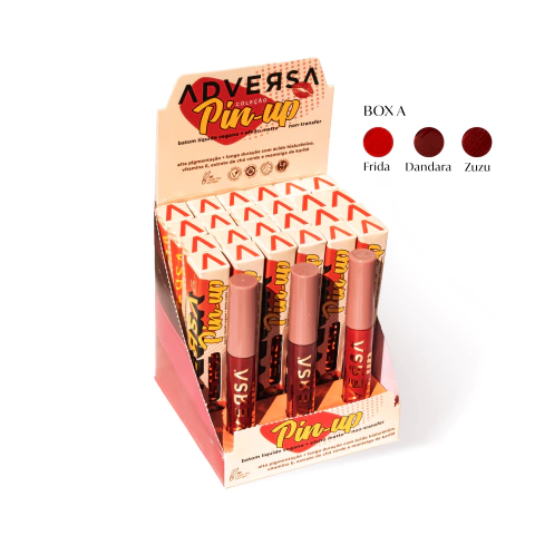 Batom Líquido Matte Vegano #Pin-Up Adversa Makeup - BOX 24UN + Provadores