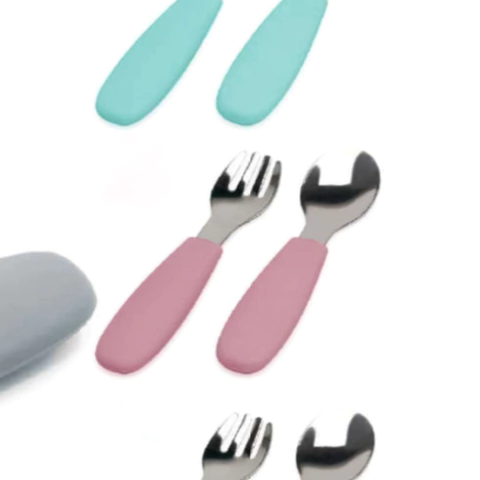 Set Cubiertos De Silicona Acero Inoxidable rosa