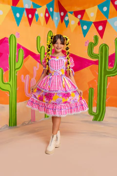 VESTIDO XODÓ AMARELO COM PINK - comprar online