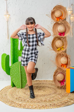 MACAQUINHO MAITÊ XADREZ BRANCO - Polly Kids