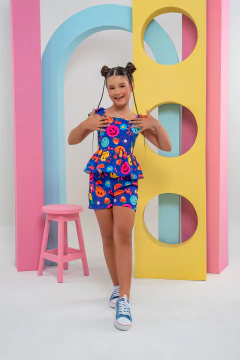 CONJUNTO CHLOÉ EMOJIS AZUL - Polly Kids