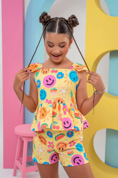 CONJUNTO CHLOÉ EMOJIS AMARELO - Polly Kids