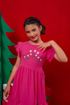 VESTIDO EMILLY PINK BORDADO - Polly Kids