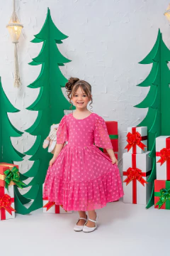 VESTIDO BELLA TULE ROSA CHICLETE