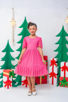 VESTIDO BELLA TULE ROSA CHICLETE - Polly Kids