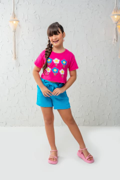 CONJUNTO CROPPED FLORZINHAS PINK - Polly Kids