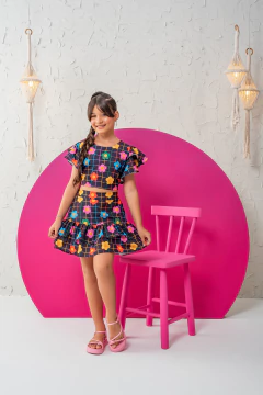 CONJUNTINHO ANNE FLORZINHA PRETO - Polly Kids