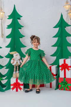 VESTIDO EMILLY TULE VERDE - Polly Kids