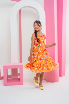 VESTIDO YARA BORBOLETA LARANJA - Polly Kids